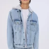 Amnesia Mens Denim Hooded Jacket