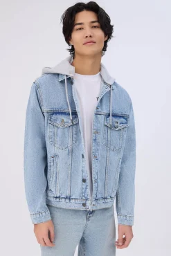 Amnesia Mens Denim Hooded Jacket