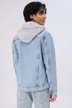 Amnesia Mens Denim Hooded Jacket