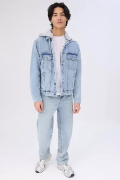 Amnesia Mens Denim Hooded Jacket
