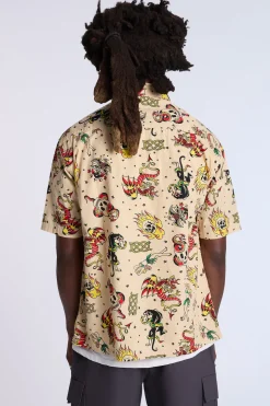 Arsenic Mens Allover Tattoo Print Button-Up