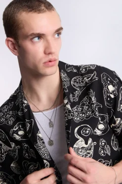 Arsenic Mens B&W Fruit Skulls Button-Up