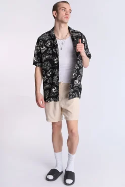 Arsenic Mens B&W Fruit Skulls Button-Up