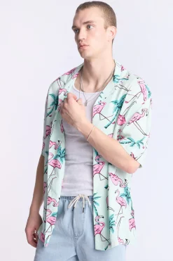 Arsenic Mens Flamingo Print Button-Up