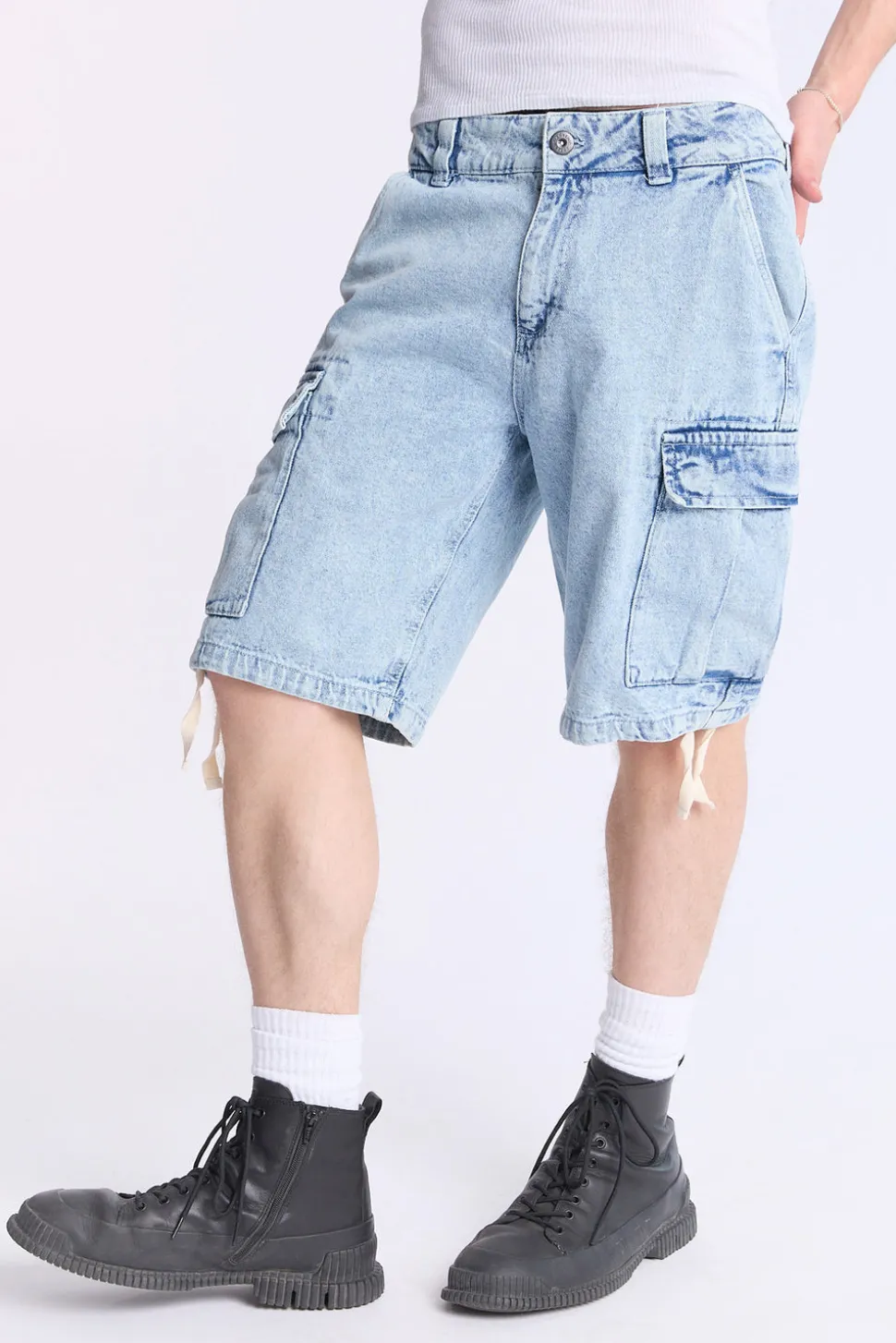 Arsenic Mens Loose Denim Cargo Shorts