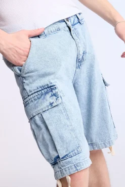 Arsenic Mens Loose Denim Cargo Shorts