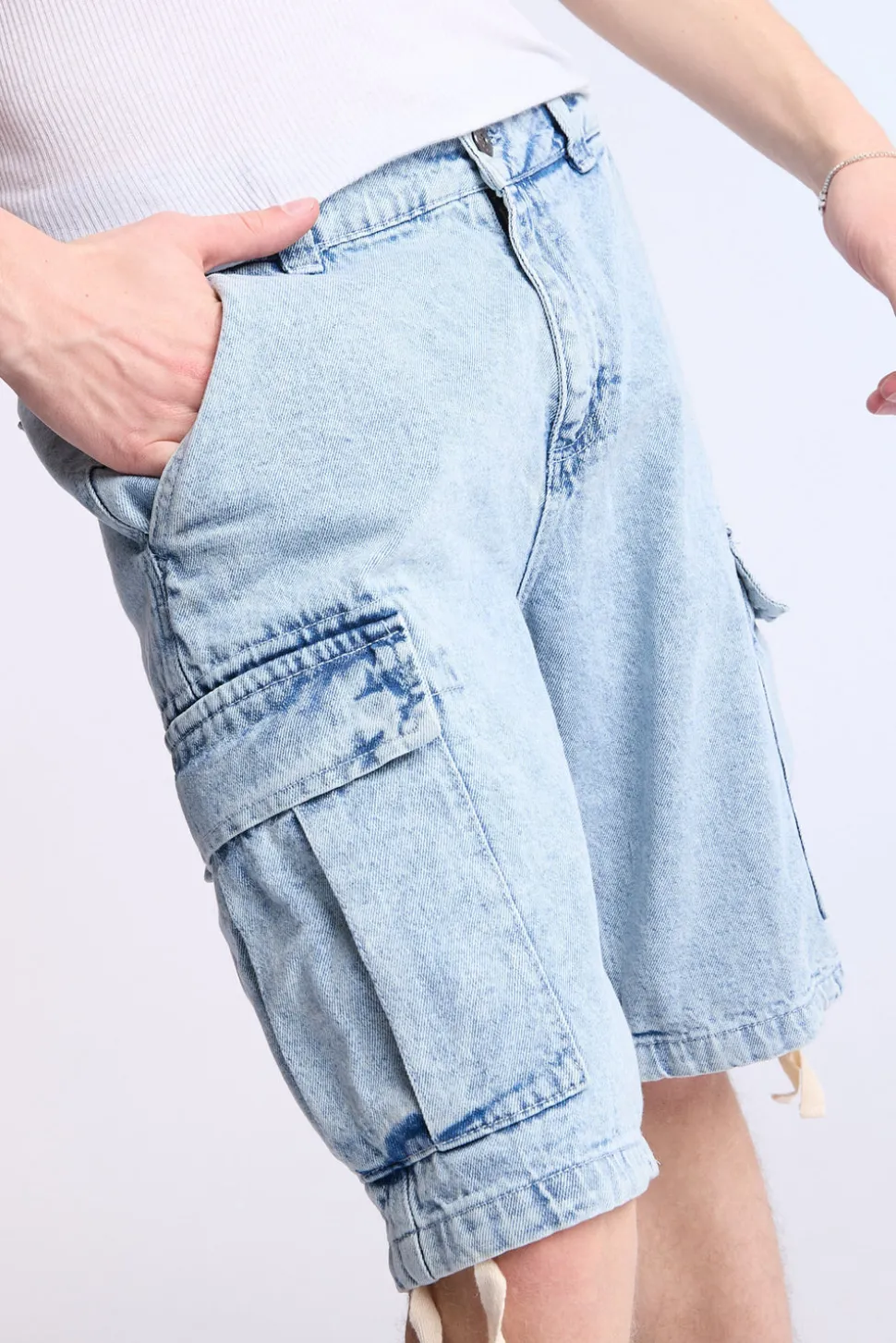 Arsenic Mens Loose Denim Cargo Shorts
