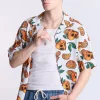 Arsenic Mens Orange Skulls Button-Up