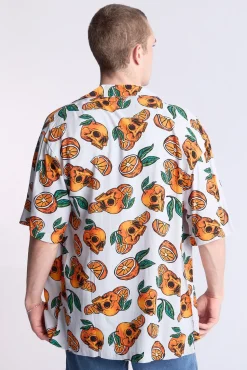 Arsenic Mens Orange Skulls Button-Up