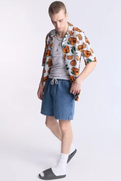 Arsenic Mens Orange Skulls Button-Up