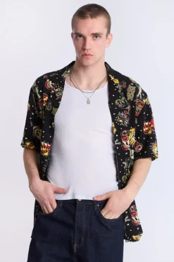 Arsenic Mens Tattoo Print Button-Up
