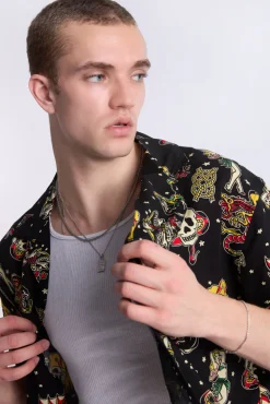 Arsenic Mens Tattoo Print Button-Up