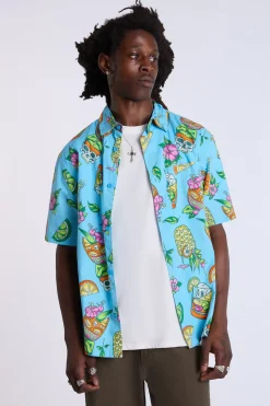 Arsenic Mens Tropical Skulls Button-Up Shirt