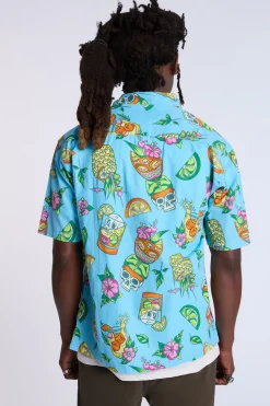 Arsenic Mens Tropical Skulls Button-Up Shirt