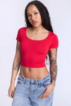Cropped Scoop Neck Tee