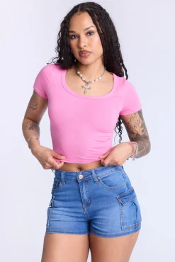 Cropped Scoop Neck Tee