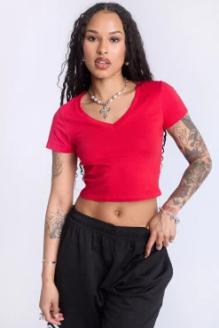 Cropped V-Neck Tee