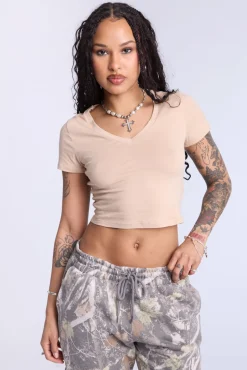 Cropped V-Neck Tee