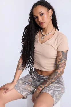 Cropped V-Neck Tee