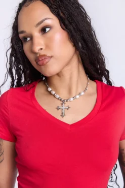 Cropped V-Neck Tee