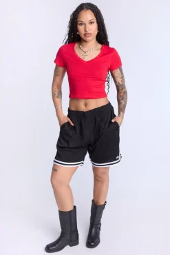Cropped V-Neck Tee