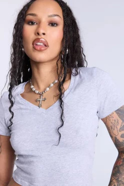 Cropped V-Neck Tee