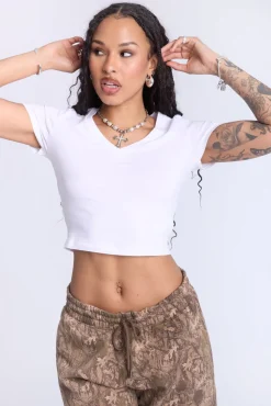 Cropped V-Neck Tee