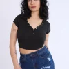 Curved Hem Cropped Henley Tee