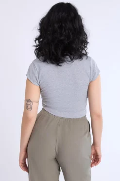 Curved Hem Cropped Henley Tee