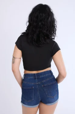 Curved Hem Cropped Henley Tee