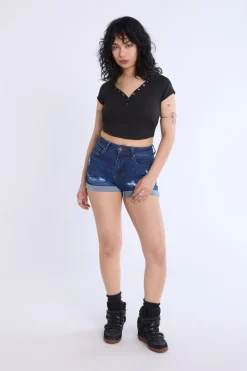 Curved Hem Cropped Henley Tee
