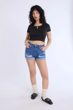 Distressed Rolled Cuff Shorts