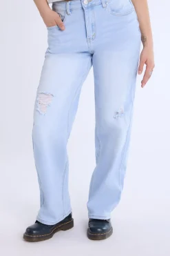 Distressed Straight Leg Jeans