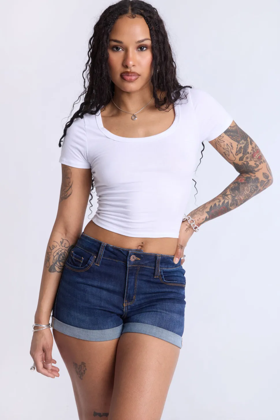 High-Rise Denim Shorts