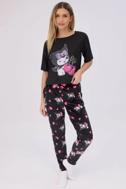 Kuromi 2-Piece Pajama Tee & Velour Jogger Set