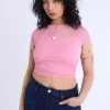 Lace Cap Sleeve Cropped Top