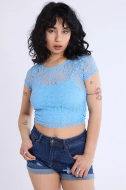 Lace Cap Sleeve Cropped Top