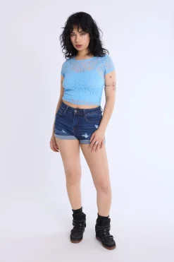 Lace Cap Sleeve Cropped Top