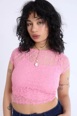 Lace Cap Sleeve Cropped Top