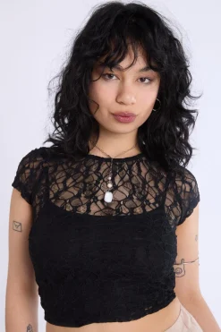 Lace Cap Sleeve Cropped Top