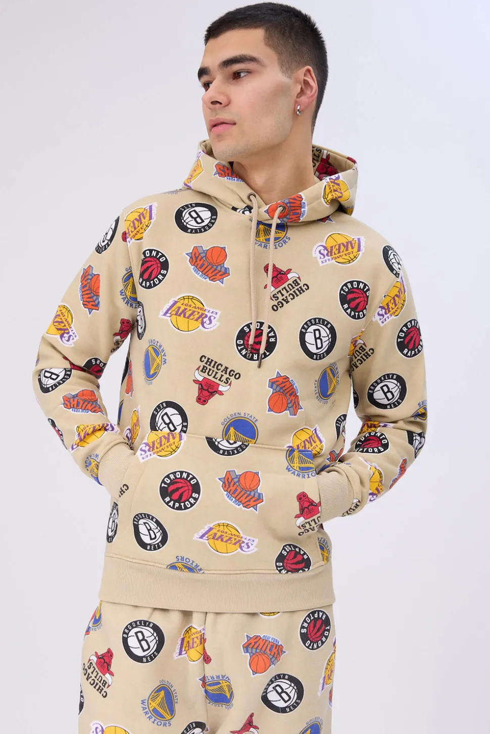 Mens Allover NBA Logo Print Hoodie
