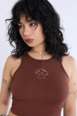 Rhinestone Raw Hem Tank Top