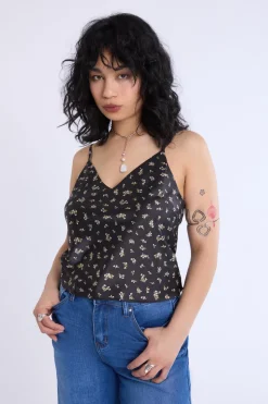 Satin Floral Print V-Neck Cami