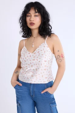 Satin Floral Print V-Neck Cami