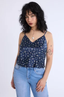 Satin Floral Print V-Neck Cami