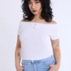Short Sleeved Off Shoulder Ribbed Knit Top