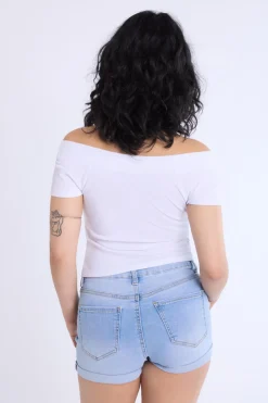 Short Sleeved Off Shoulder Ribbed Knit Top