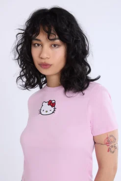 Womens Hello Kitty Embroidered Baby Tee