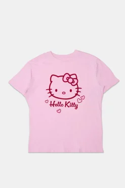 Womens Hello Kitty Face Flocking Boyfriend Tee