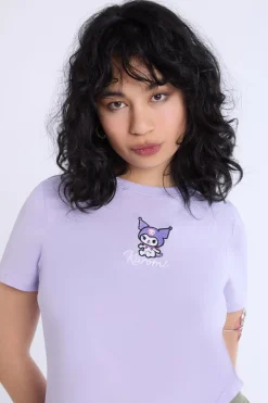 Womens Kuromi Embroidered Baby Tee